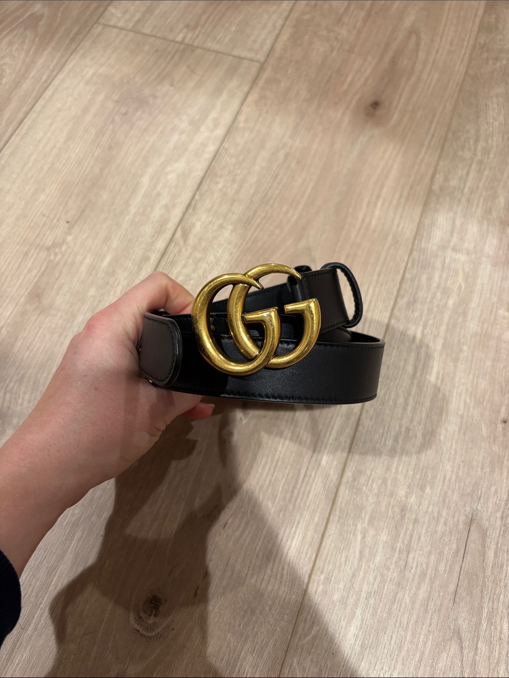 Gucci Marmont Black Leather Belt with Gold Double G Buckle